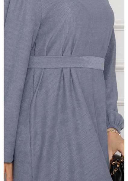 Eteği Desenli Karin Elbise-Gri fırsatları