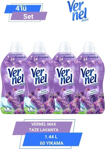 Konsantre Max Konsantre Çamaşır Yumuşatıcısı 4 x 1440 ml 240 Yıkama Taze Lavanta Promosyon Paketi