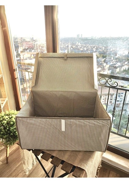 5 Parça Kahverengi 5 Adet Mega Kapaklı Çok Amaçlı Hurç Kutu 60X40X30 Kahve Çok Renkli Kumaş 60 x 40