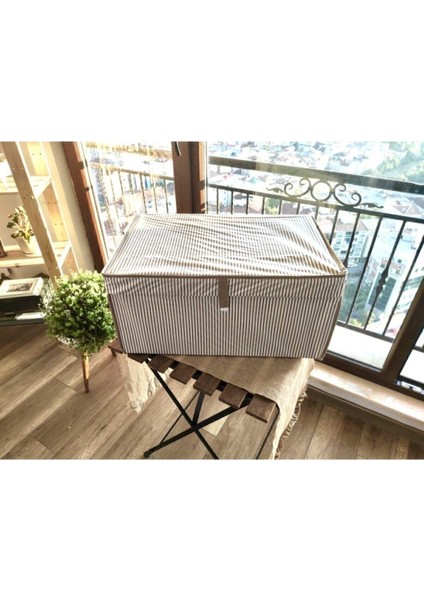 5 Parça Kahverengi 5 Adet Mega Kapaklı Çok Amaçlı Hurç Kutu 60X40X30 Kahve Çok Renkli Kumaş 60 x 40