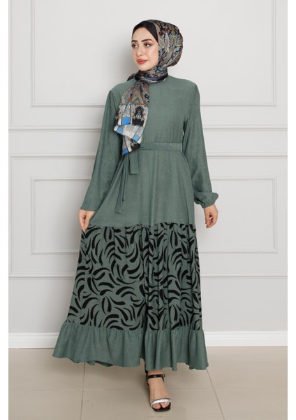 Eteği Desenli Karin Elbise-Zümrüt Yeşili fiyatları