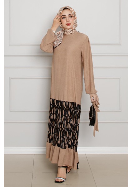 Eteği Desenli Karin Elbise-Vizon