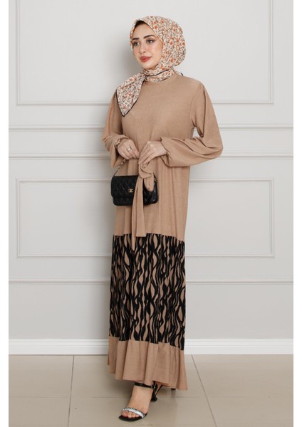 Eteği Desenli Karin Elbise-Vizon modelleri