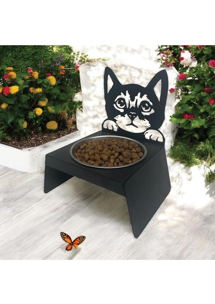 Sevimli Kedi Tasarımlı, Ergonomik Siyah Kedi ve Köpek Mama ve Su Kabı Tekli Small Model – Paslanmaz Çelik, Dayanıklı Malzeme