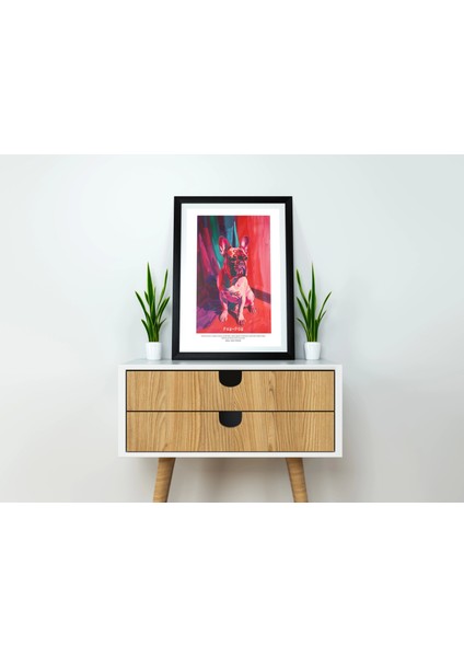 Renkli Köpek Resmi - Modern Duvar Dekorasyonu Çerçeveli Tablo