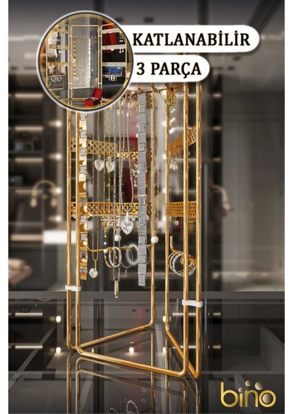 Tekno Trust Metal Takı Düzenleyici Organizeri Kutusu Dekoratif Takı Standı 3 Parça Kolye Yüzük Küpelik Altın Mü modelleri