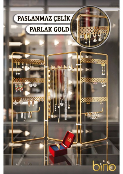 Tekno Trust Metal Takı Düzenleyici Organizeri Kutusu Dekoratif Takı Standı 3 Parça Kolye Yüzük Küpelik Altın Mü fırsatları