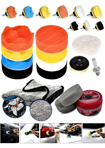 Tekno Trust Kablolu PRO15PCS 115MM Pasta Cila Polisaj Süngeri,fırça Mikrofiberbez,pastacila Sünger Matkap Parla