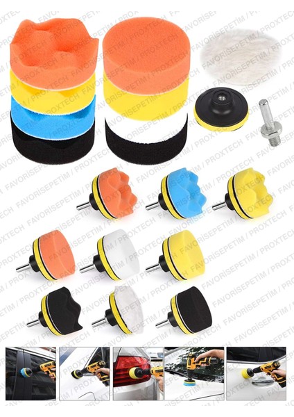 Tekno Trust Kablolu PRO15PCS 115MM Pasta Cila Polisaj Süngeri,fırça Mikrofiberbez,pastacila Sünger Matkap Parla