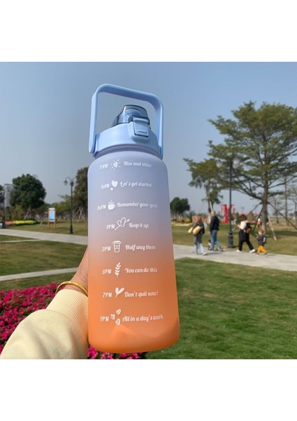 Mavi Motivasyonel 3lü Set Su Matarası Su Şişesi Suluk 2LT+900ML+600ML Tritan Spor Salonu Su Şişesi
