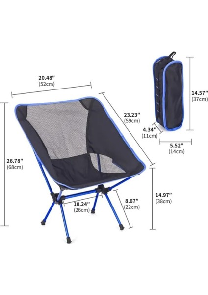 Katlanabilir Pratik Katlanabilir Kamp Sandalyesi ( Çantalı ) Tek Kişilik Trend 1,5 kg Metal Mavi Te