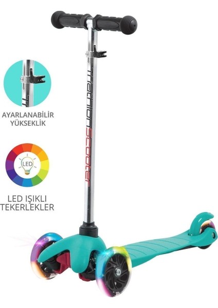 Beyaz Scoter Tech 7 Renk LED Işıklı Tekerlekli Scooter-Kırmızı 3 3+ Yaş