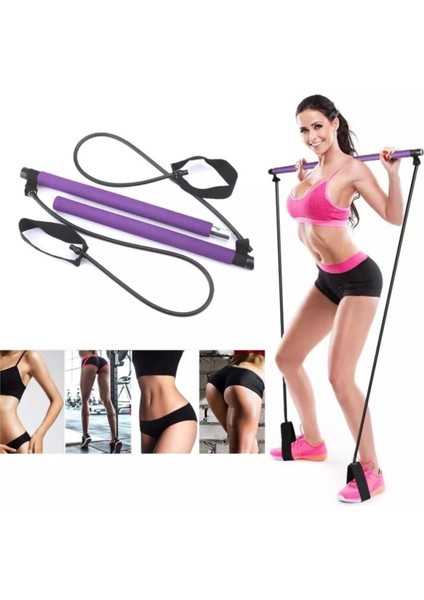 Tekno Trust Direnç Lastiği Squat Seti Pilates Studio Egzersiz Çubuğu Squat Pilates Barı Orta Sert Mor