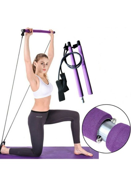 Tekno Trust Direnç Lastiği Squat Seti Pilates Studio Egzersiz Çubuğu Squat Pilates Barı Orta Sert Mor