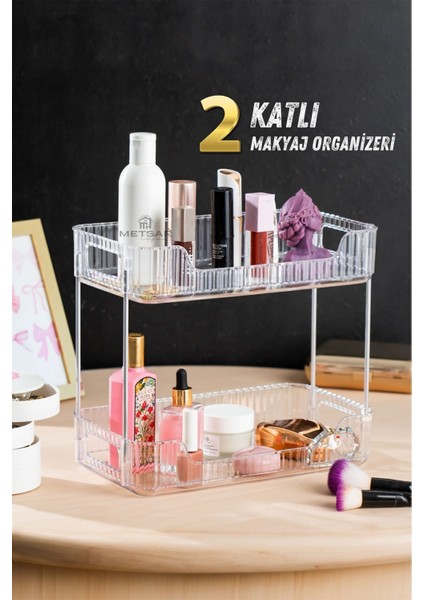 Plastik 2 Katlı Çok Amaçlı Makyaj Organizeri - Takı Düzenleyici, Banyo Rafı, Şampuanlık Makyaj 46 3
