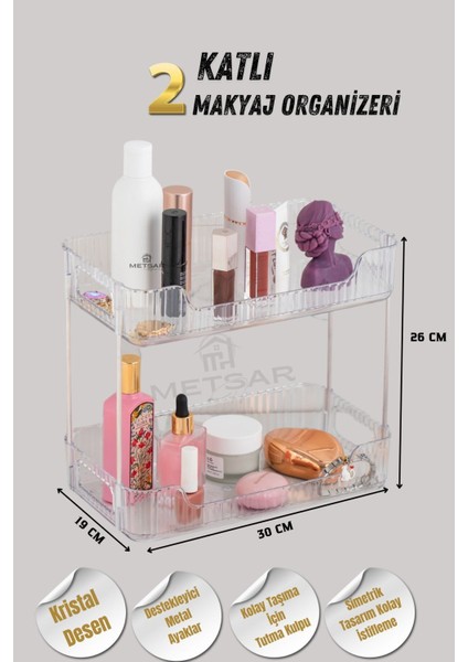 Plastik 2 Katlı Çok Amaçlı Makyaj Organizeri - Takı Düzenleyici, Banyo Rafı, Şampuanlık Makyaj 46 3 modelleri