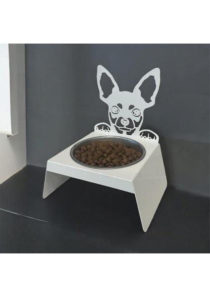 Sevimli Köpek Tasarımlı, Ergonomik Beyaz Kedi ve Köpek Mama ve Su Kabı Tekli Small Model – Paslanmaz Çelik, Dayanıklı Malzeme