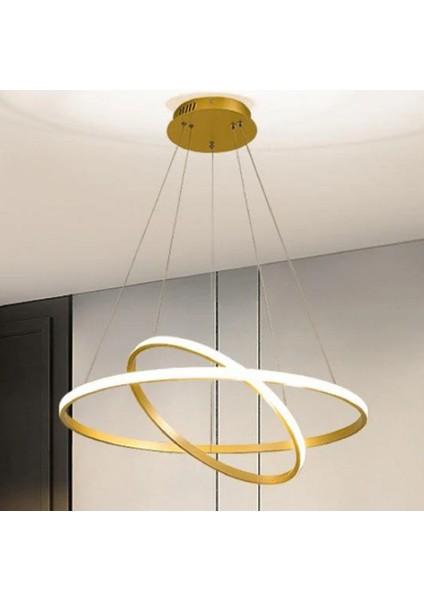 Gold / Fear / 60-40 cm / 3 Renk Işık / Sarkıt Avize /