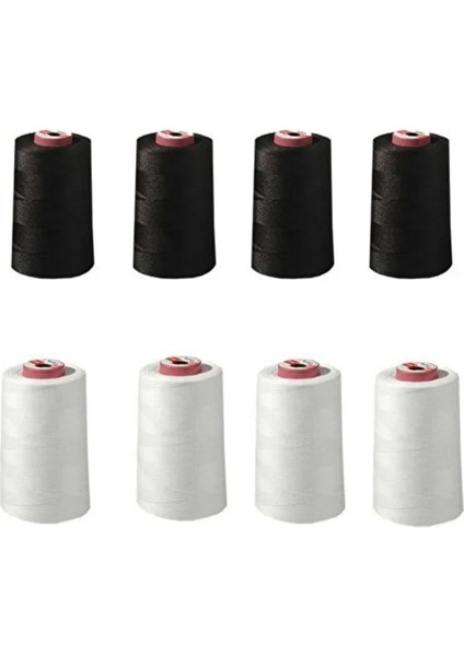 2 Yıl Bükümsüz Overlok Ipliği Ev Tipi(4 Ad. Beyaz 4 Ad. Siyah) (Açıklamayı Okuyunuz.) Beyaz