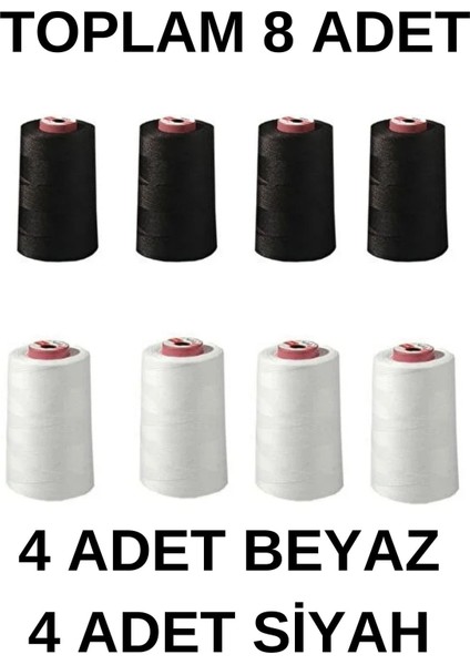 2 Yıl Bükümsüz Overlok Ipliği Ev Tipi(4 Ad. Beyaz 4 Ad. Siyah) (Açıklamayı Okuyunuz.) Beyaz fırsatları