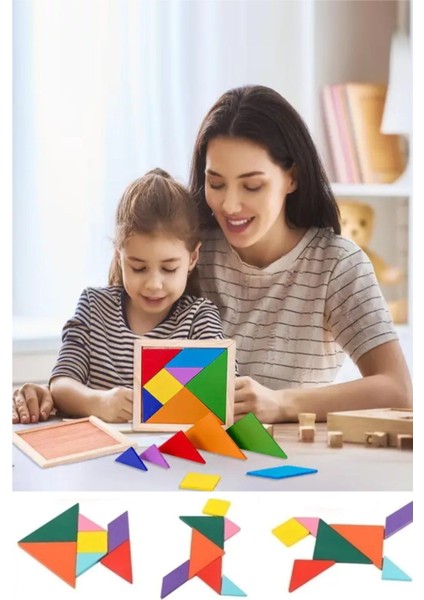 Tekno Trust 5+ Yaş Ahşap Tangram Zeka Gelişim Eğitici Oyuncak Mini Boy 7x7 cm 1 Parça Turuncu