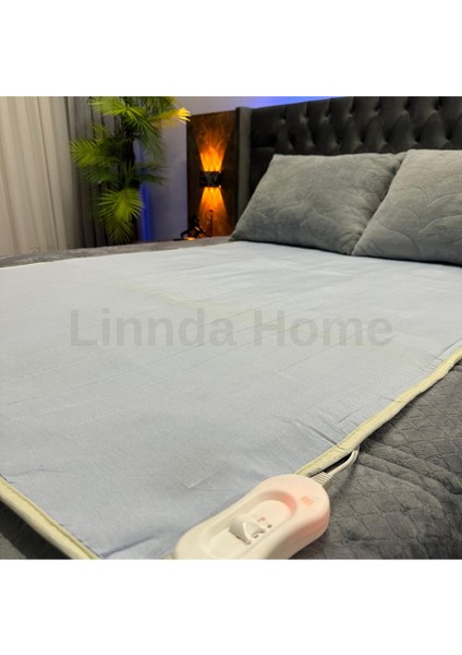 Linnda Home Mavi Lux Çift Kişilik Elektrikli Battaniye Mavi Pamuklu 120 x 150 Düz