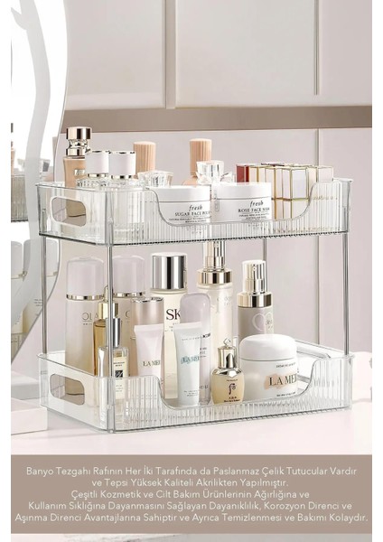 3 2 Katlı Makyaj Düzenleyici - Çok Amaçlı Organizer - Banyo Rafı - Banyo Kozmetik Takı Düzenleyici modelleri