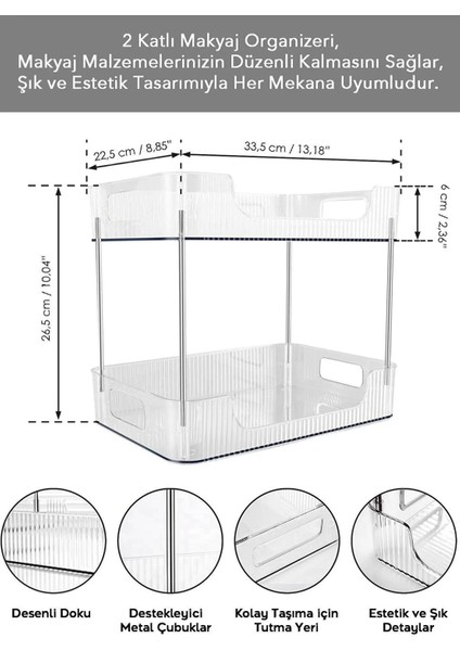 3 2 Katlı Makyaj Düzenleyici - Çok Amaçlı Organizer - Banyo Rafı - Banyo Kozmetik Takı Düzenleyici fırsatları
