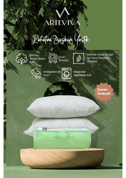 Tekno Trust Pamuklu Visco Ortopedik Yastıkk 50 x 70CM - Bambu Antialerjenik Kılıflı - Çantalı Yeşil 50 x 70 cm Visko