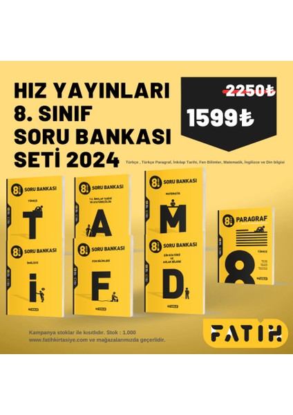 8.sınıf Tüm Dersler Soru Bankası Seti 2024-2025 (Türkçe-Matematik-Fen-Inkilap-Din-Ingilizce-Paragraf)