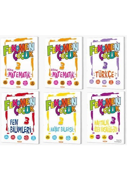 FENOMENÇOCUK3SET 6 Kitap (Matematik1 Matematik2 Türkçe Fen Hayat Bil. Haftalık Ödev Fasikülleri)