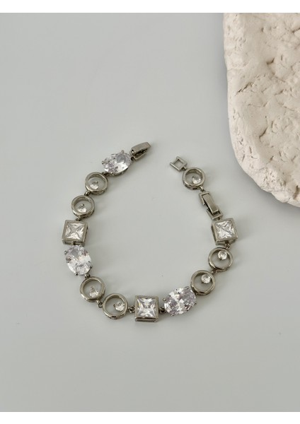 Zirkon Taş Detaylı Gümüş Renkli Çelik Bileklik modelleri