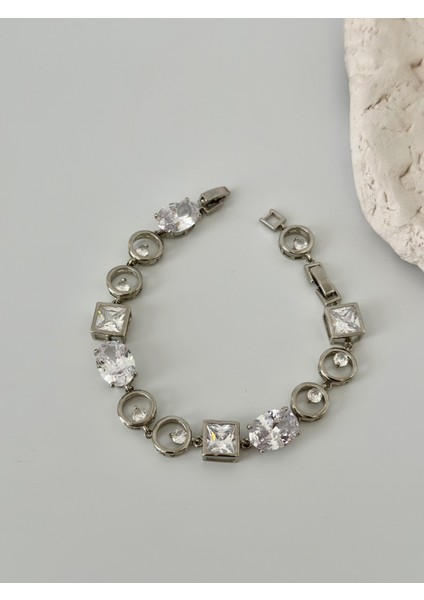 Zirkon Taş Detaylı Gümüş Renkli Çelik Bileklik indirimleri