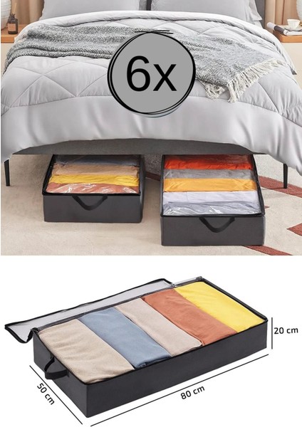 Tekno Trust 6 Parça 6 adet - Antrasit Yatak Altı Baza Hurcu Fermuarlı Saklama Çantası 80 X 20 X 50 Cm Gri Type
