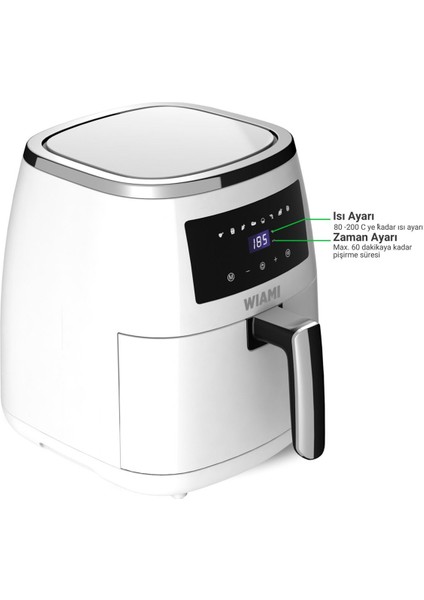 Hava Fritöz Wiami Air Fryer 5 Litre Beyaz Akıllı  545ESERI  50 Hz / 60 Hz Resmi Distribütör Gara