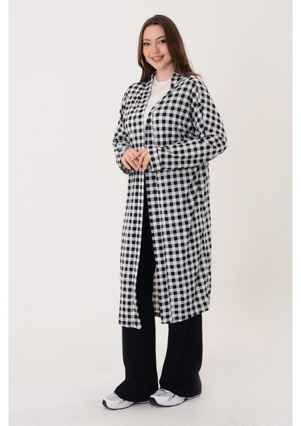 Pınkmark Kadın Siyah Beyaz Kareli Tesettür Kimono PMCK25426 fiyatları