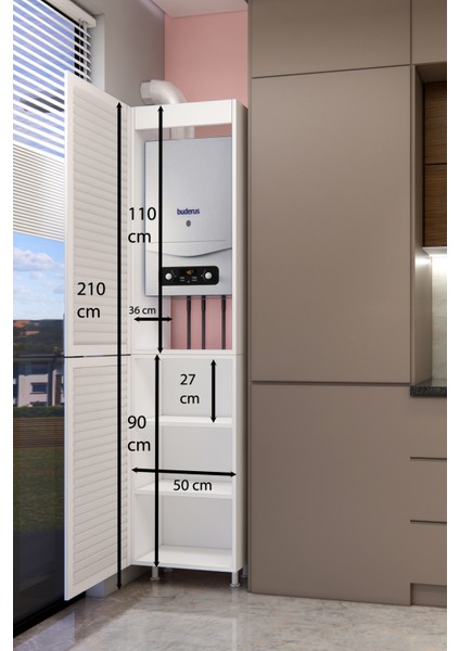 Kombi Dolabı 210 cm Panjur Kapaklı Beyaz modelleri