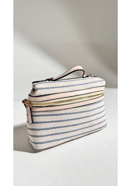 Marna Mavi Bej Çizgili Askı Detaylı Çanta modelleri