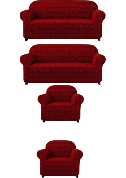 Jakarli Koltuk Örtüsü Şal Desen Esnek Eteksiz Boydan 3+3+1+1