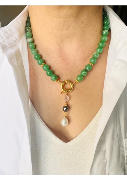 Yeşil Akik Doğal Taş Tasarım Kolye