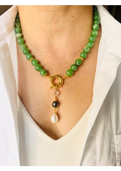 Yeşil Akik Doğal Taş Tasarım Kolye fiyatları