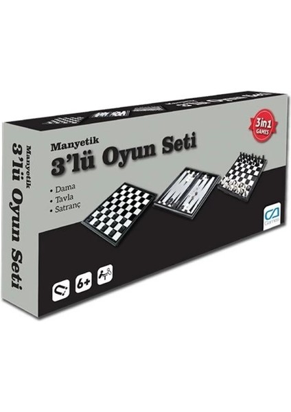 Manyetik 3\'lü Oyun Seti Dama Satranç Tavla