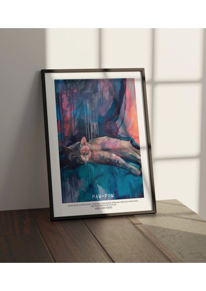 Zarif Beyaz Kedi Temalı Dijital Poster - Çerçeveli ve Çerçevesiz Seçenekler