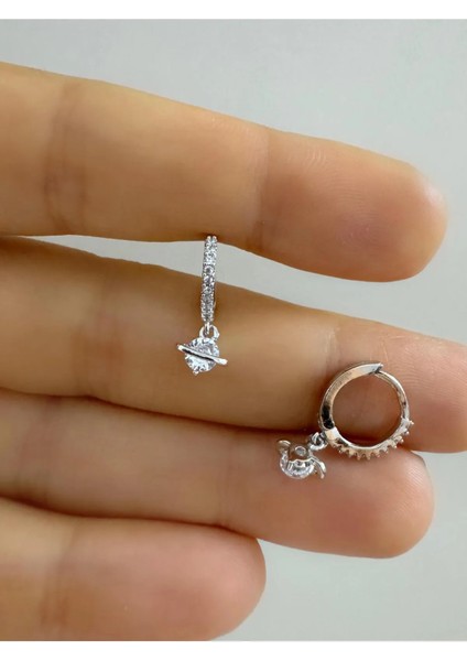 Arescollection Zirkon Taşlı Satürn Sallantılı 1 Adet Helix Kıkırdak Lobe Uyumlu Halka Piercing Küpe