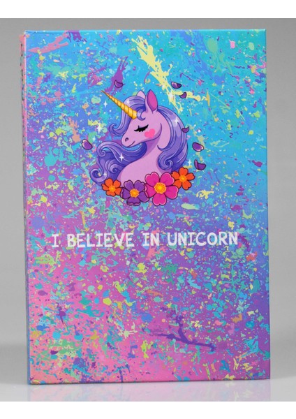 Çiçekli Unicorn Kalın Kapak Çizgili Defter