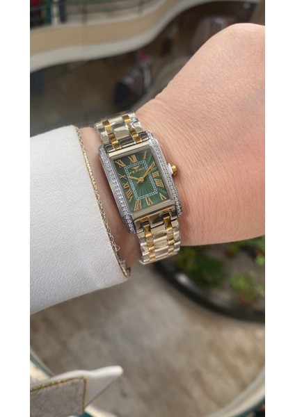 Quartz Çelik Altın/gri Yeşil Kadran 22 mm Kadın Kol Saati