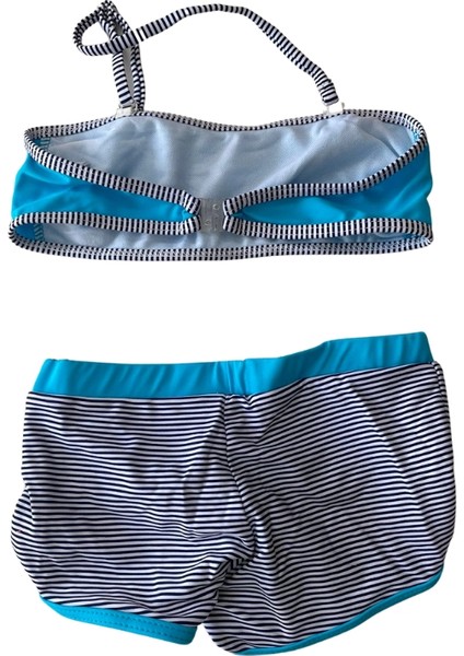 Kız Çocuk Mavi Siyah Çizgili Şortlu 4-12 Yaş Straplez Bikini Takım HZL24S-LC9034 modelleri