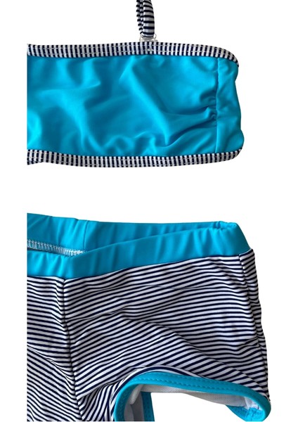 Kız Çocuk Mavi Siyah Çizgili Şortlu 4-12 Yaş Straplez Bikini Takım HZL24S-LC9034 fırsatları