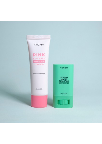 2'li Vioglam Güneş Kremi Fırsat Paketi / Cotton Matte Sun Stick + Pink Tone Up SPF50+ Pa++++