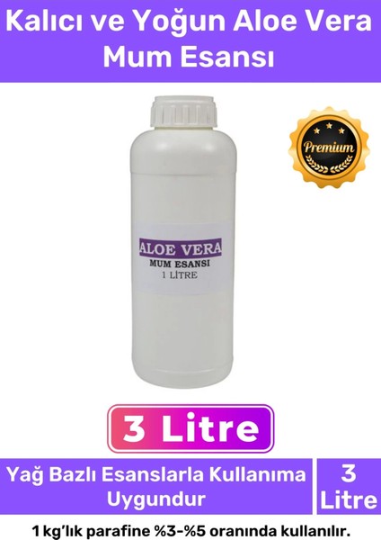 Özel Üretim Kalıcı Yoğun Yağ Bazlı Tüm Ürünlerle Kullanıma Uygun Aloe Vera Mum Esansı 3 Lt